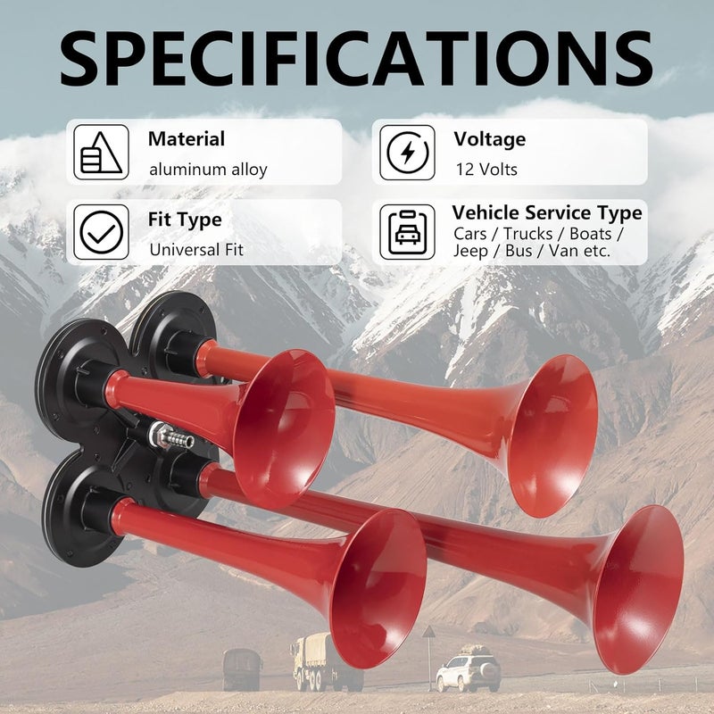 banhao Car Horn 4 Trumpet for Truck Air Horn 180dB Train Horn Kit for 12v Vehicle Loud with Compressor and Switch Button? - Image 4